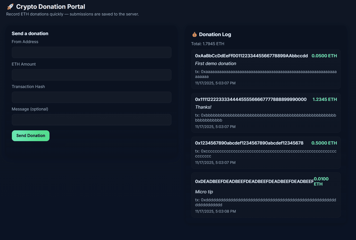 Donation Log With Transactions
