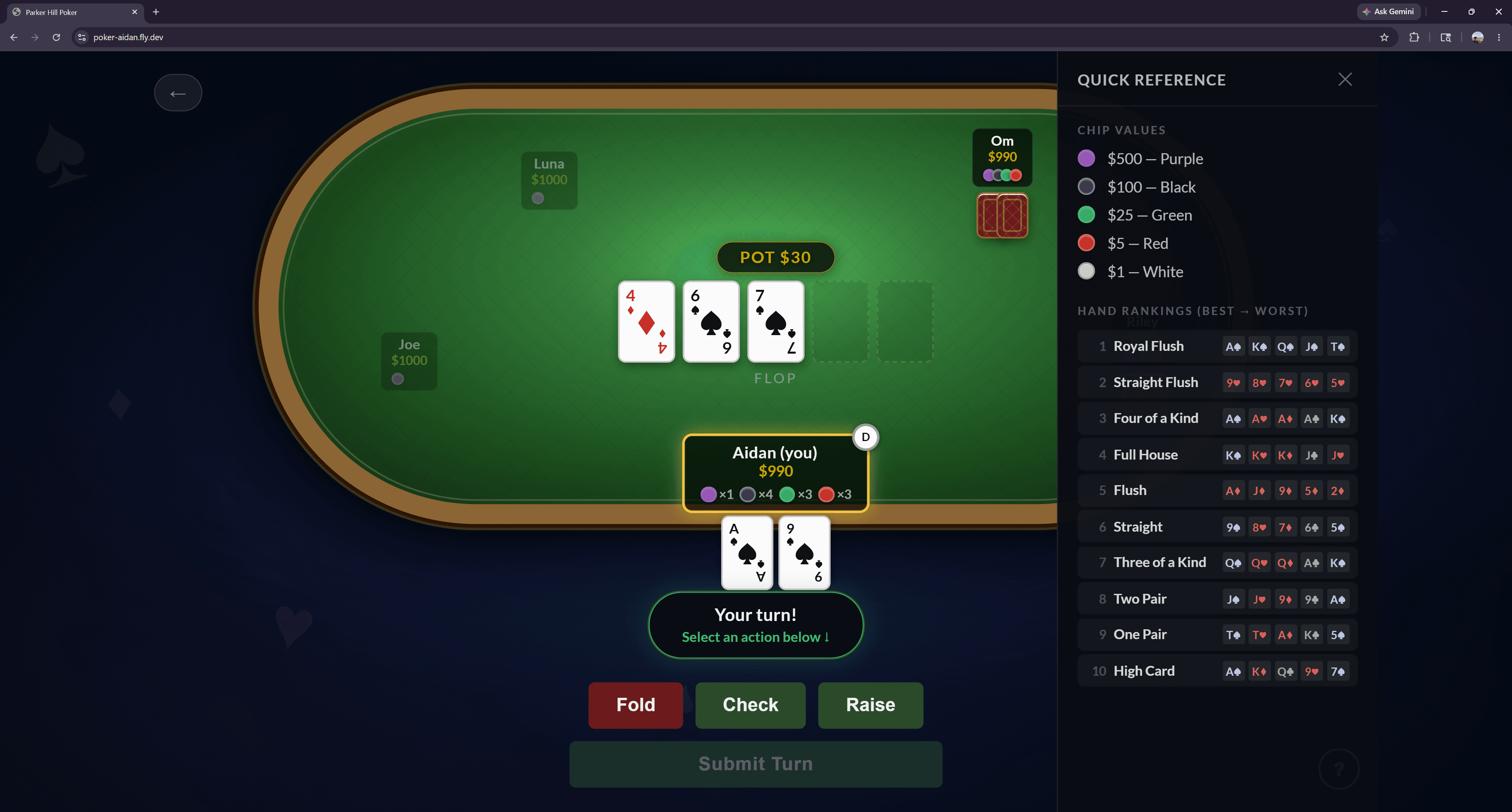 Game Play with Help Menu Open