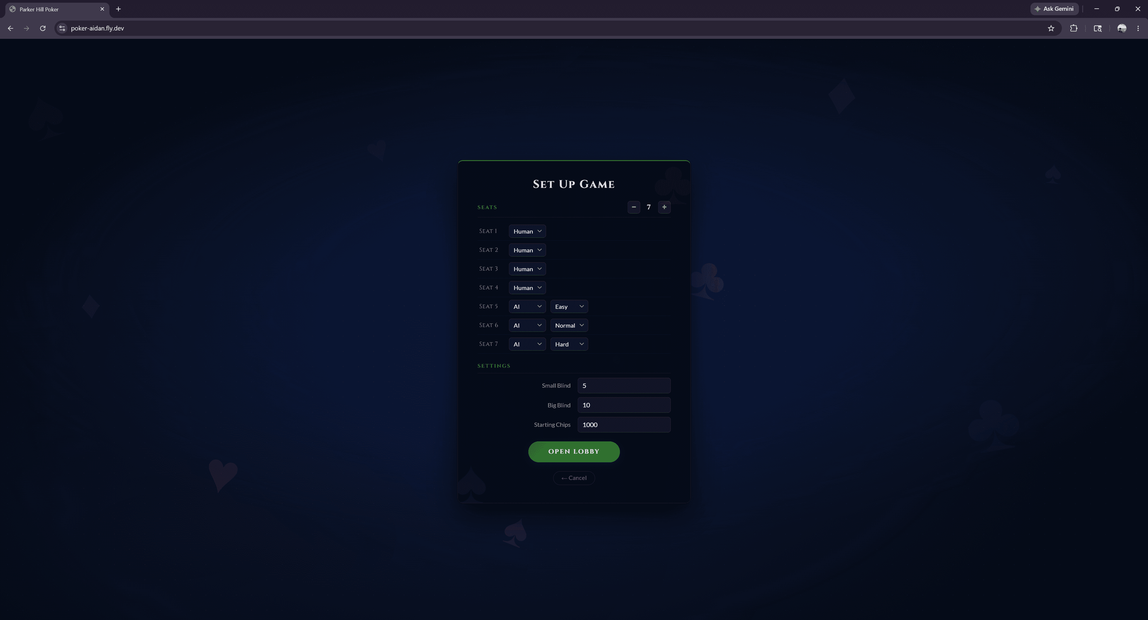 Setup Game Menu