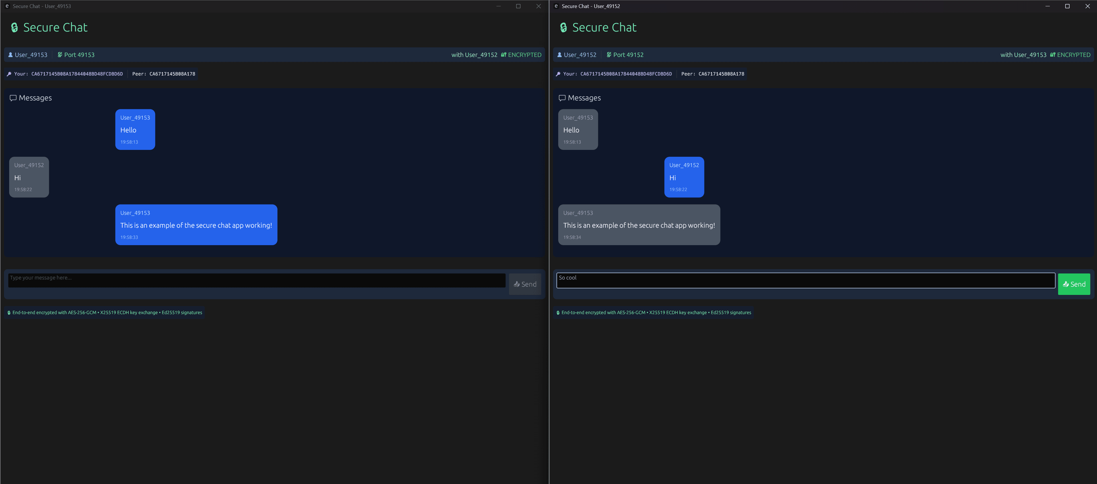 Encrypted chat with fingerprint verification