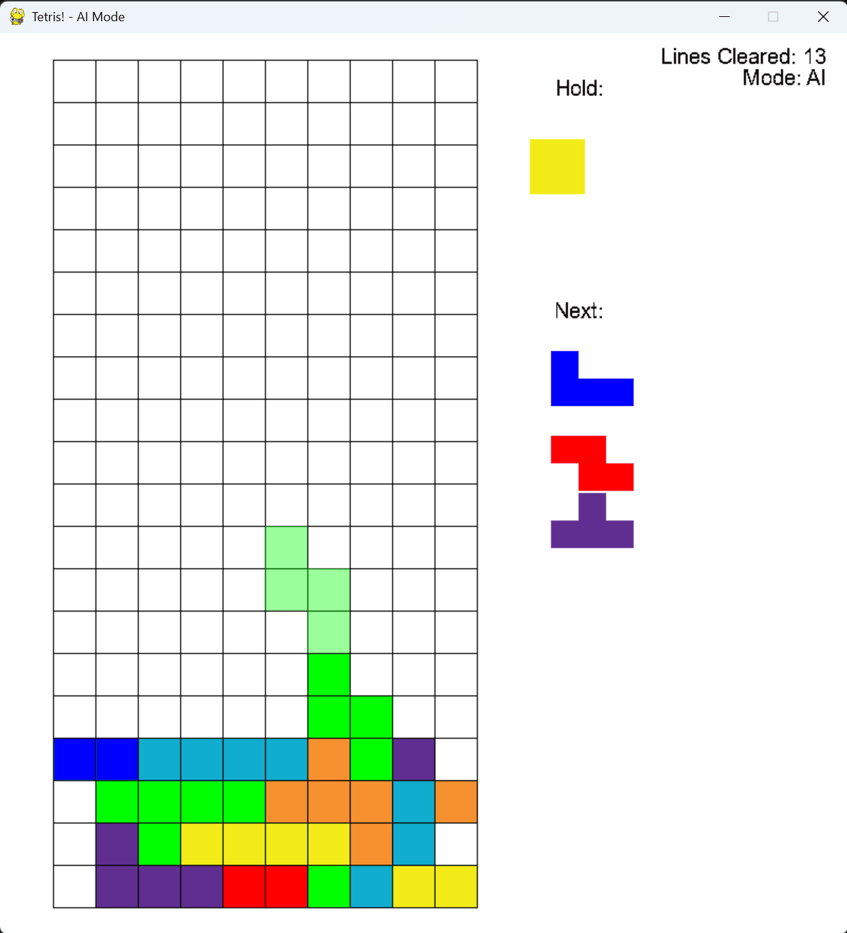 Further into the game with more lines cleared